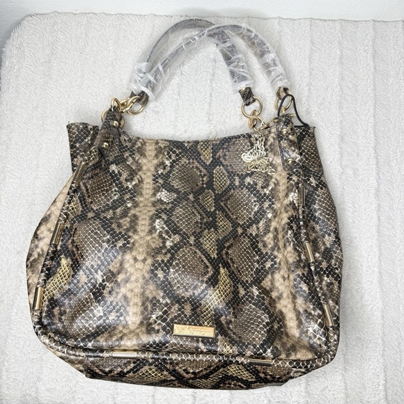 Jessica Simpson Sadie 4 Poster Tote Bag Purse Snake Print Top Handle Butterfly - Picture 1 of 10